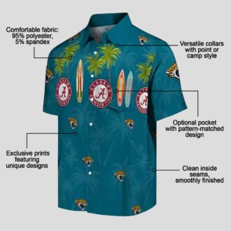 Jacksonville Jaguars Teal Hawaiian Shirt, Surfboard & Palm Tropical NFL Gear