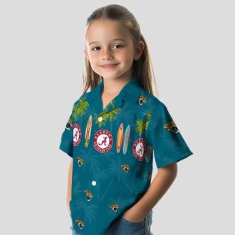 Jacksonville Jaguars Teal Hawaiian Shirt, Surfboard & Palm Tropical NFL Gear