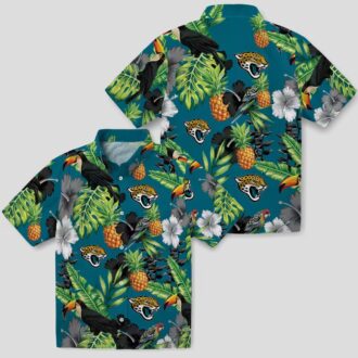 Jacksonville Jaguars Toucan Hibiscus Pineapple Shirt, Teal Green Hawaiian Aloha Shirt