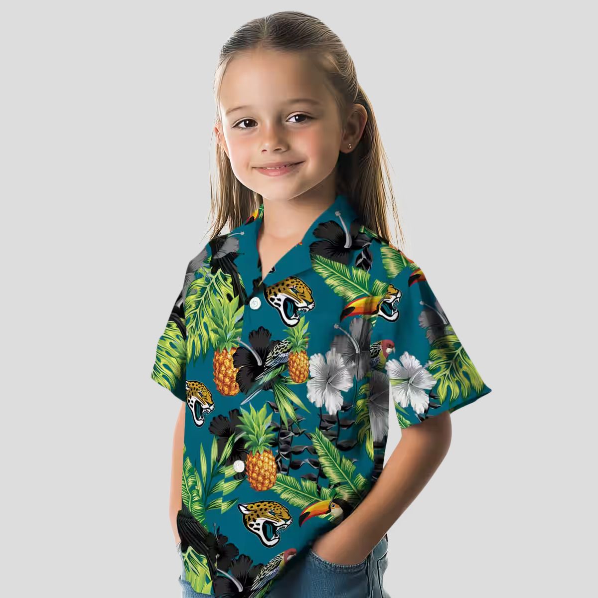 Jacksonville Jaguars Toucan Hibiscus Pineapple Shirt, Teal Green Hawaiian Aloha Shirt