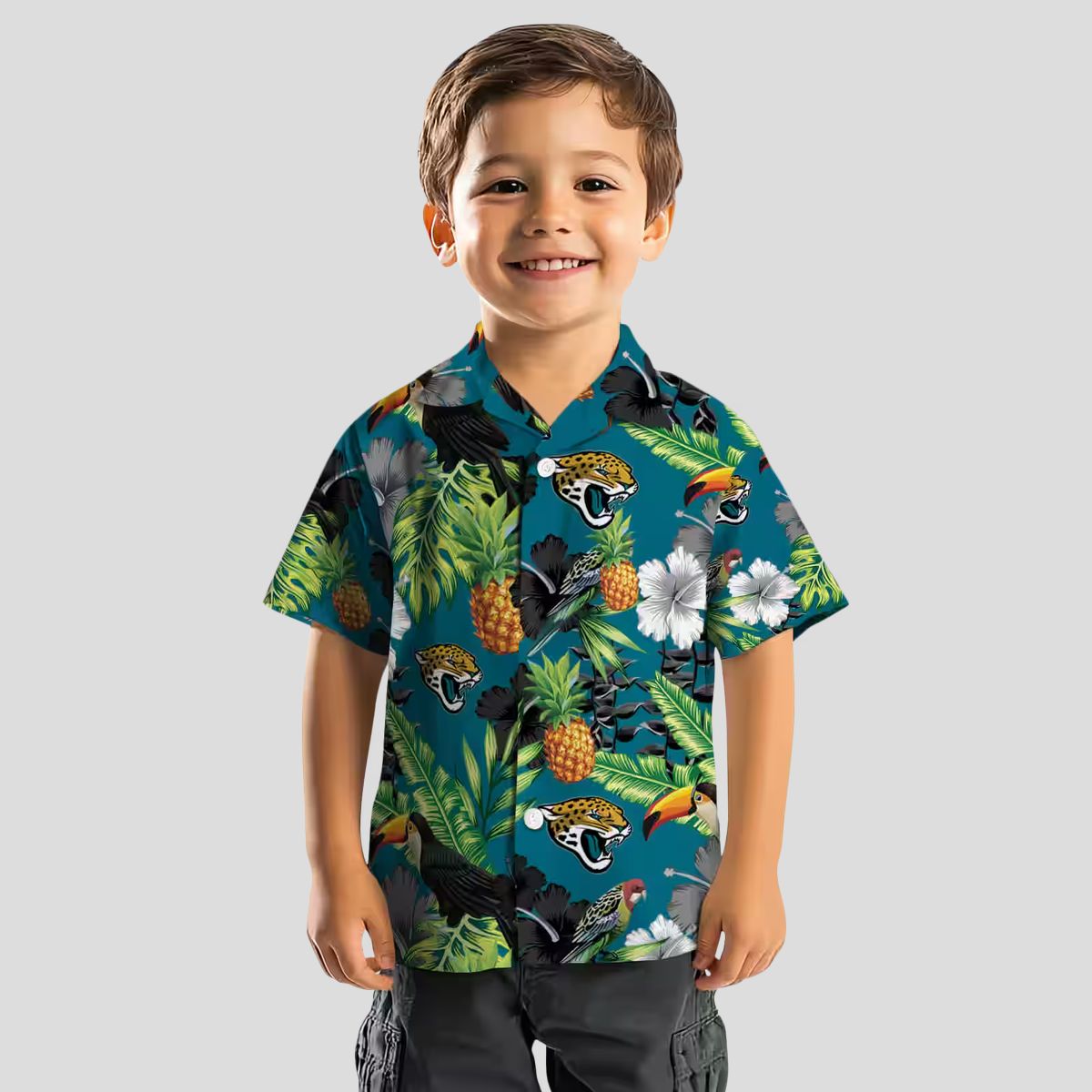 Jacksonville Jaguars Toucan Hibiscus Pineapple Shirt, Teal Green Hawaiian Aloha Shirt