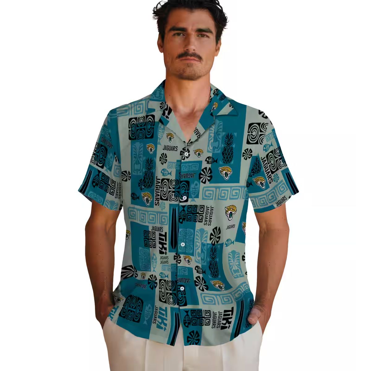 Jacksonville Jaguars Tribal Hawaiian Shirt, Teal Color & NFL Team Logo for Summer