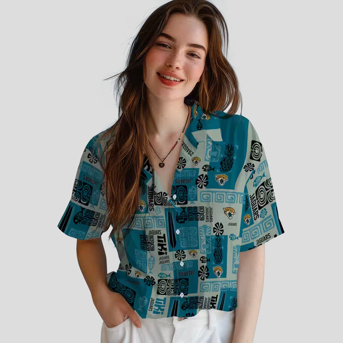 Jacksonville Jaguars Tribal Hawaiian Shirt, Teal Color & NFL Team Logo for Summer