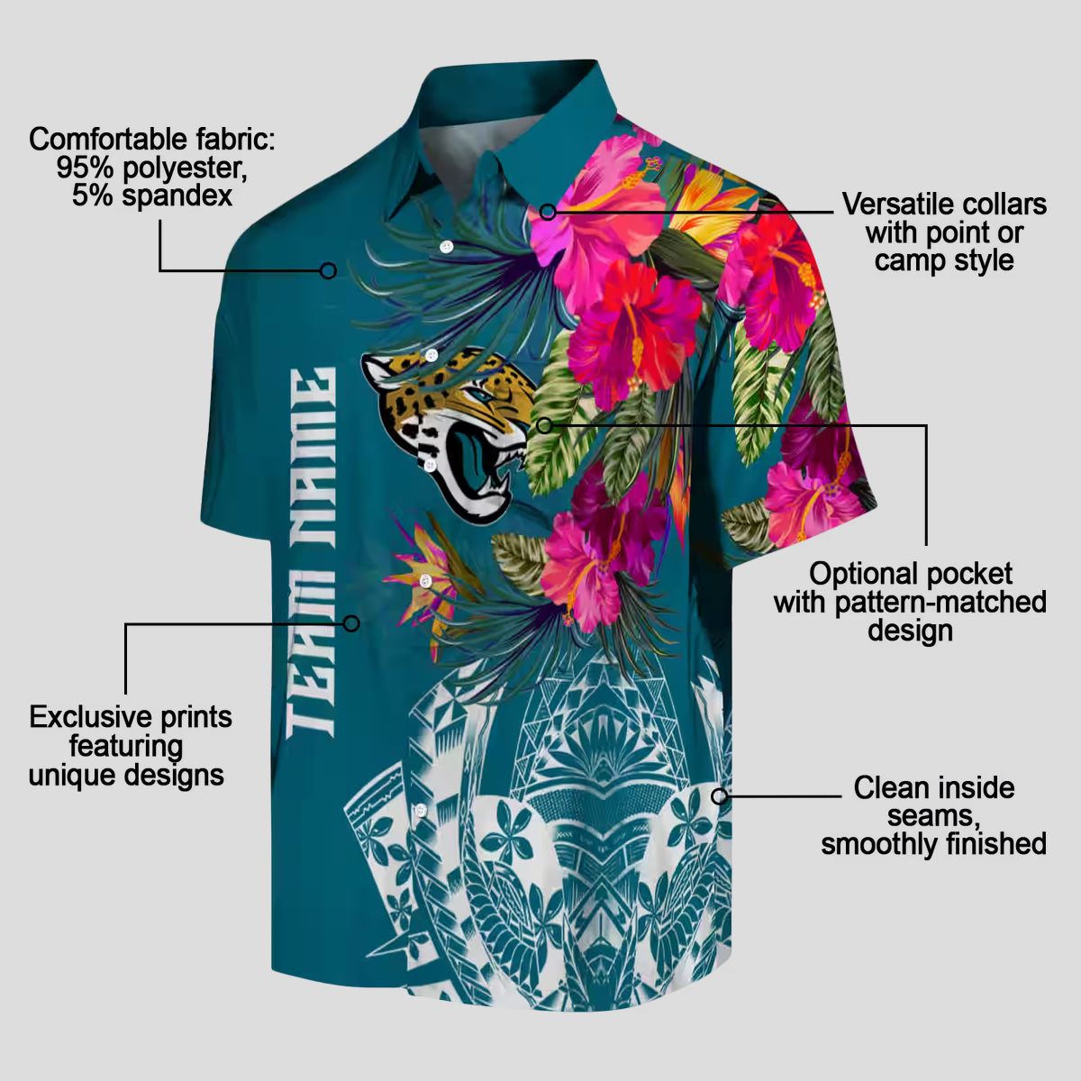 Jacksonville Jaguars Tropical Fan Shirt – Polynesian Teal Floral Hawaiian Style