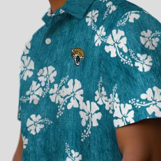Jacksonville Jaguars Tropical Hawaiian Shirt, Teal Hibiscus Clusters Vacation Wear