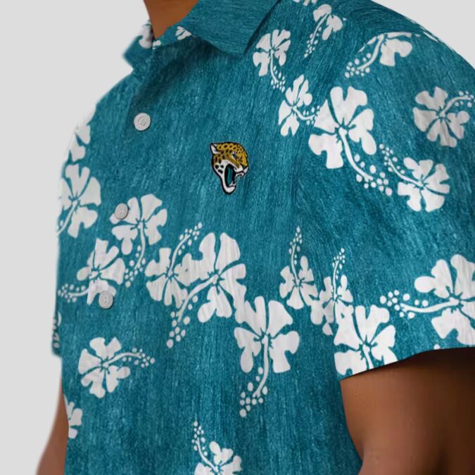 Jacksonville Jaguars Tropical Hawaiian Shirt, Teal Hibiscus Clusters Vacation Wear