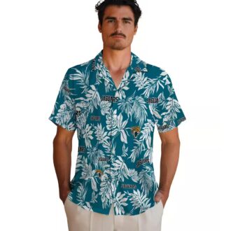 Jacksonville Jaguars Tropical Leaf Hawaiian Shirt, Teal & White NFL Shirt for Fans