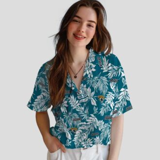 Jacksonville Jaguars Tropical Leaf Hawaiian Shirt, Teal & White NFL Shirt for Fans