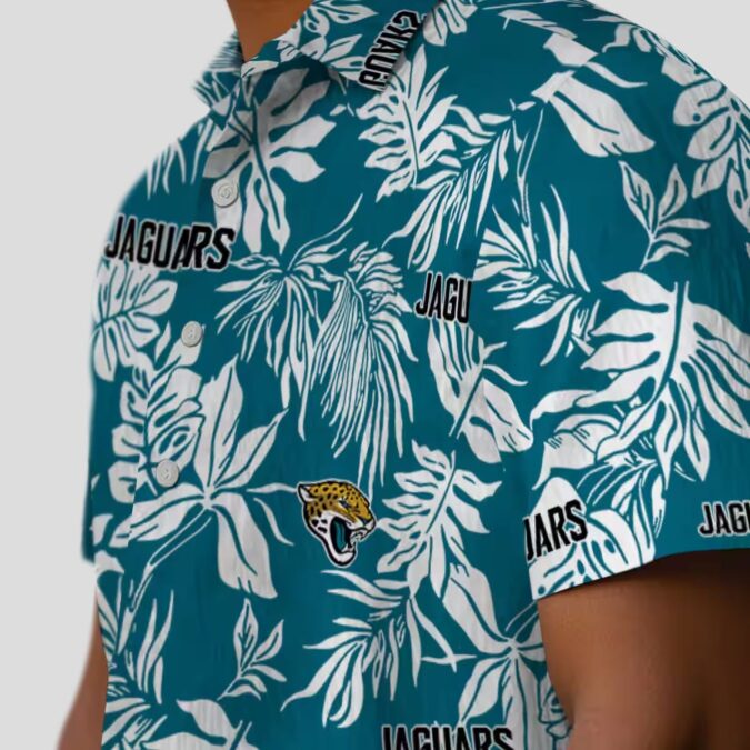 Jacksonville Jaguars Tropical Leaf Hawaiian Shirt, Teal & White NFL Shirt for Fans