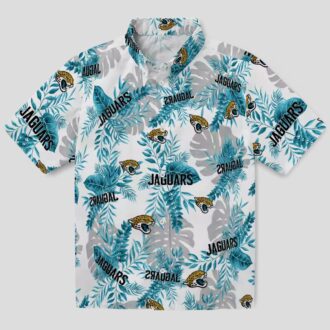 Jacksonville Jaguars Tropical Leaves Hawaiian Shirt, NFL Teal & White Shirt for Summer