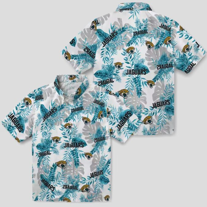 Jacksonville Jaguars Tropical Leaves Hawaiian Shirt, NFL Teal & White Shirt for Summer