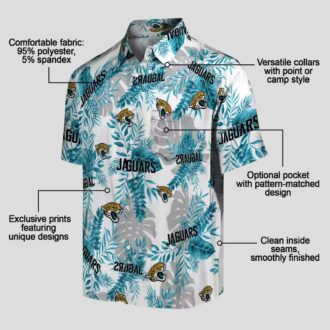 Jacksonville Jaguars Tropical Leaves Hawaiian Shirt, NFL Teal & White Shirt for Summer