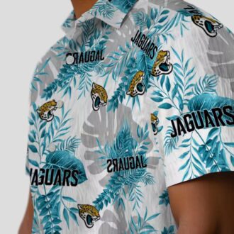 Jacksonville Jaguars Tropical Leaves Hawaiian Shirt, NFL Teal & White Shirt for Summer