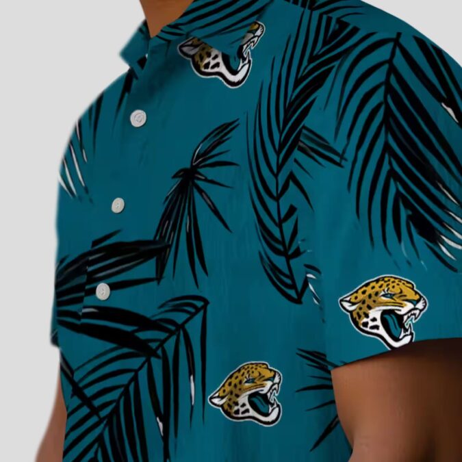 Jacksonville Jaguars Tropical Teal Hawaiian Shirt, Palm Leaf Print Button Up