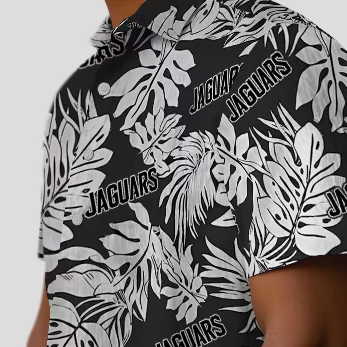NFL Fans Jacksonville Jaguars Hawaiian Shirt, Monstera Leaf Black Aloha Shirt