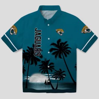 NFL Jacksonville Jaguars Beach Sunset Hawaiian Shirt – Teal & Black Tropical Design