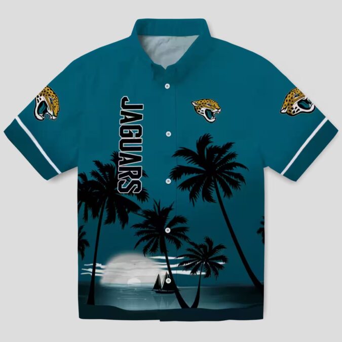 NFL Jacksonville Jaguars Beach Sunset Hawaiian Shirt – Teal & Black Tropical Design