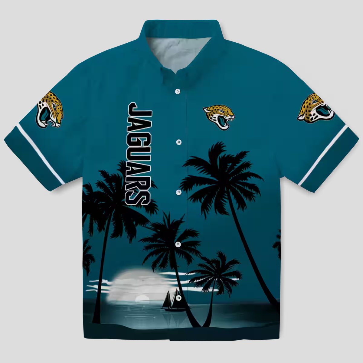 NFL Jacksonville Jaguars Beach Sunset Hawaiian Shirt – Teal & Black Tropical Design