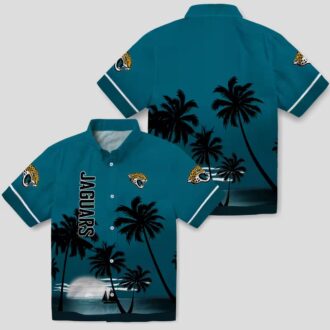 NFL Jacksonville Jaguars Beach Sunset Hawaiian Shirt – Teal & Black Tropical Design