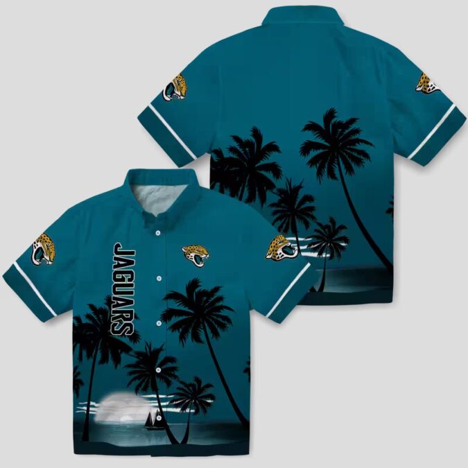 NFL Jacksonville Jaguars Beach Sunset Hawaiian Shirt – Teal & Black Tropical Design