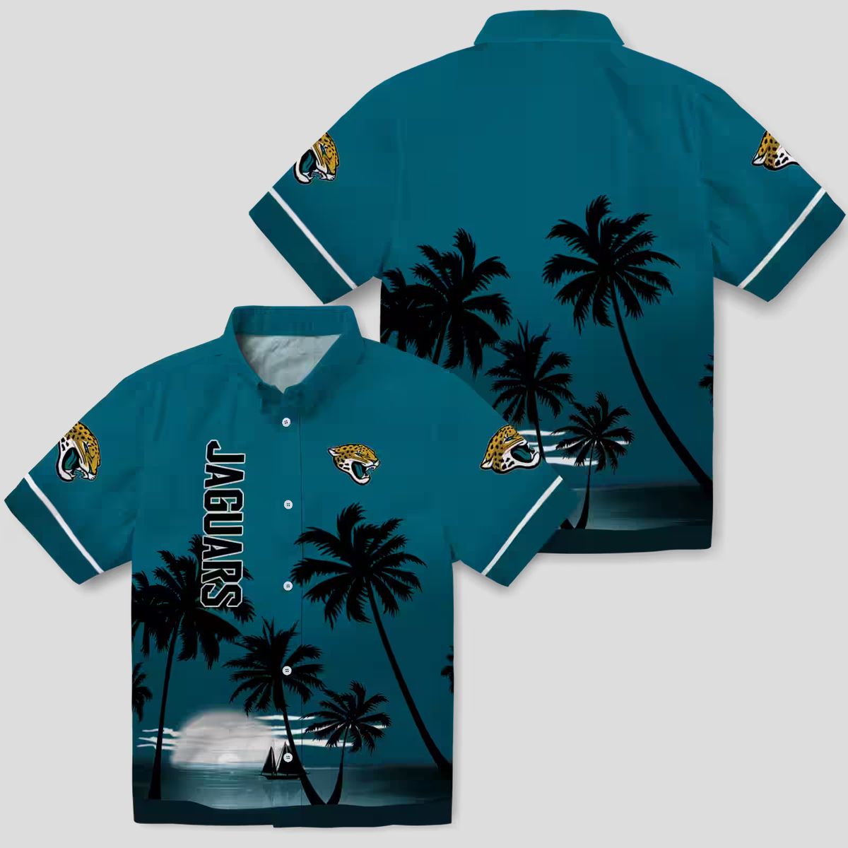 NFL Jacksonville Jaguars Beach Sunset Hawaiian Shirt – Teal & Black Tropical Design