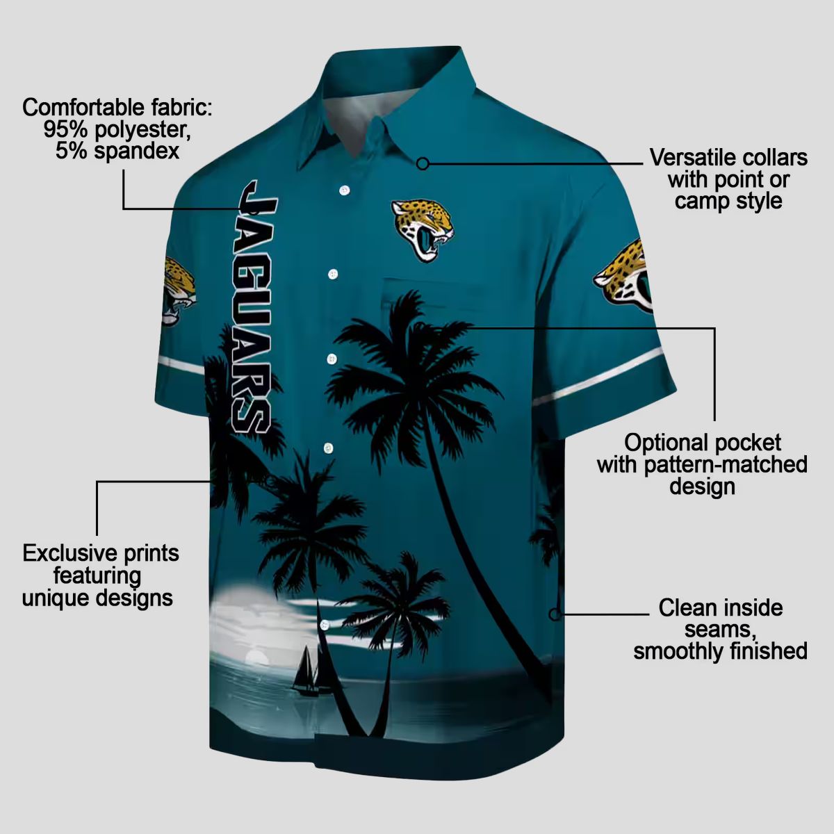 NFL Jacksonville Jaguars Beach Sunset Hawaiian Shirt – Teal & Black Tropical Design