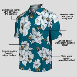 NFL Jacksonville Jaguars Button Up Hawaiian Shirt - Hibiscus Bloom Teal White Design