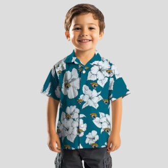 NFL Jacksonville Jaguars Button Up Hawaiian Shirt - Hibiscus Bloom Teal White Design