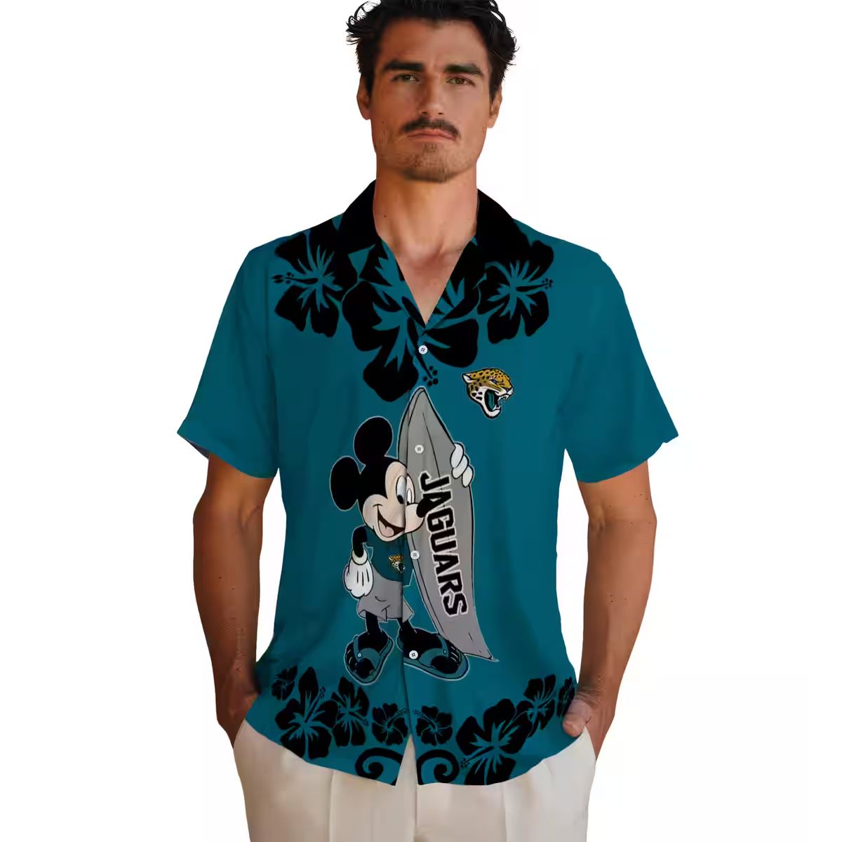 NFL Jacksonville Jaguars Surfing Mickey Teal Hawaiian Shirt for Fans