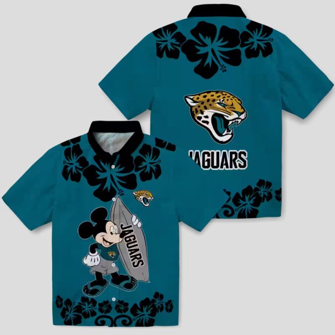 NFL Jacksonville Jaguars Surfing Mickey Teal Hawaiian Shirt for Fans