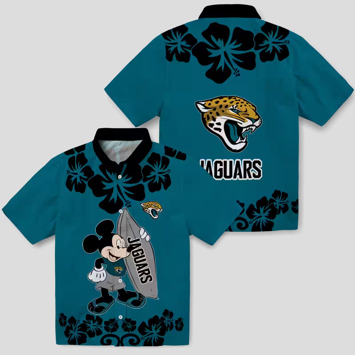 NFL Jacksonville Jaguars Surfing Mickey Teal Hawaiian Shirt for Fans