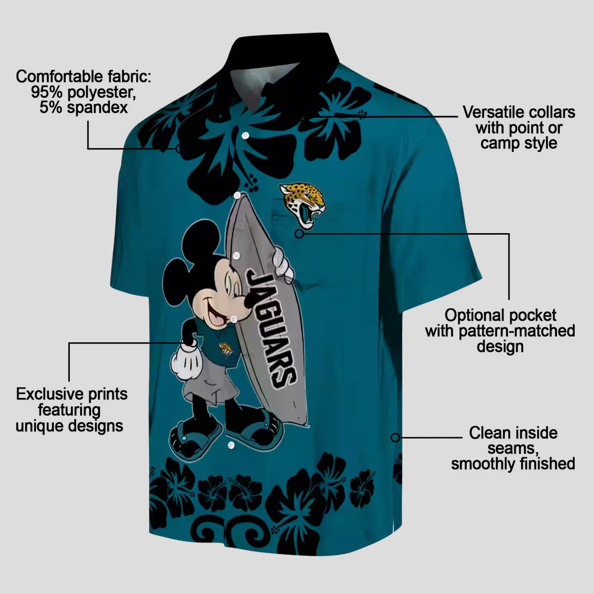 NFL Jacksonville Jaguars Surfing Mickey Teal Hawaiian Shirt for Fans
