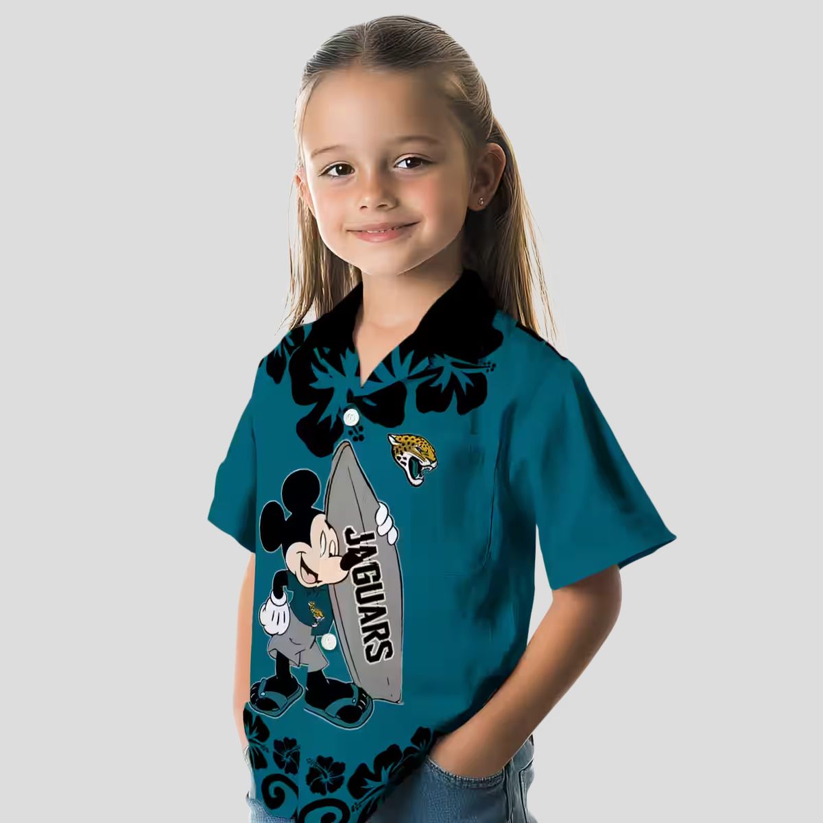 NFL Jacksonville Jaguars Surfing Mickey Teal Hawaiian Shirt for Fans