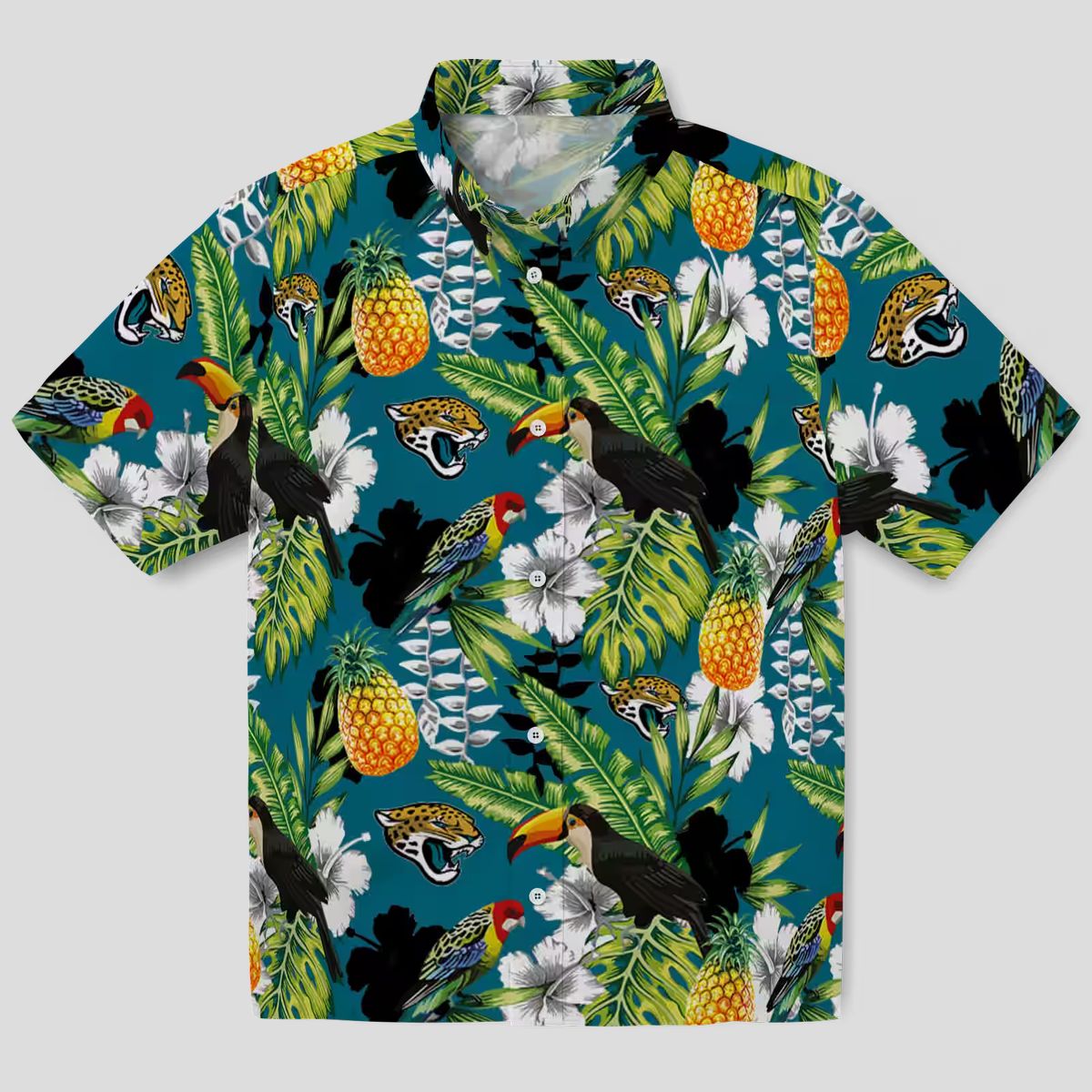 NFL Jaguars Custom Team Hawaiian Shirt – Teal Green Tropical Toucan Game Day Outfit