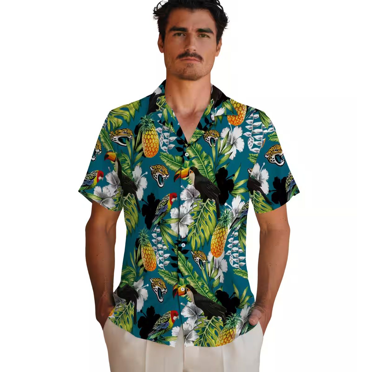 NFL Jaguars Custom Team Hawaiian Shirt – Teal Green Tropical Toucan Game Day Outfit