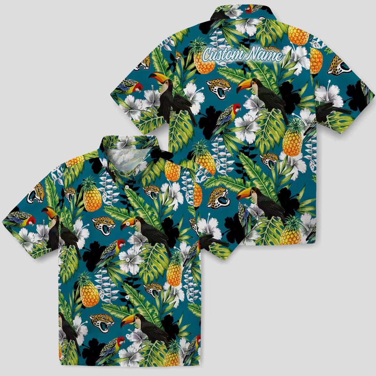NFL Jaguars Custom Team Hawaiian Shirt – Teal Green Tropical Toucan Game Day Outfit