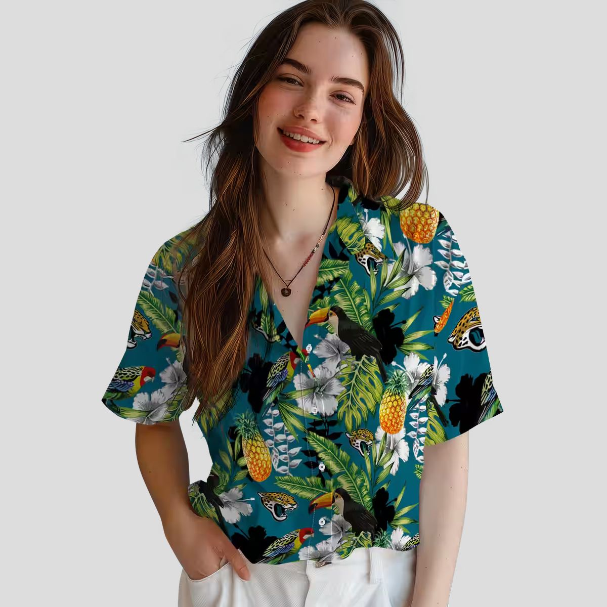 NFL Jaguars Custom Team Hawaiian Shirt – Teal Green Tropical Toucan Game Day Outfit