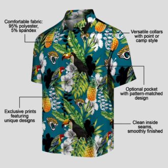 NFL Jaguars Custom Team Hawaiian Shirt – Teal Green Tropical Toucan Game Day Outfit