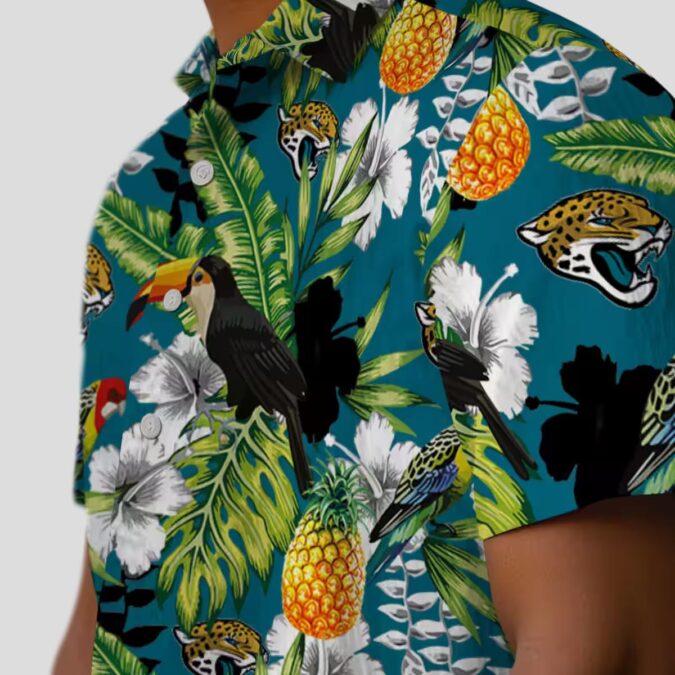 NFL Jaguars Custom Team Hawaiian Shirt – Teal Green Tropical Toucan Game Day Outfit