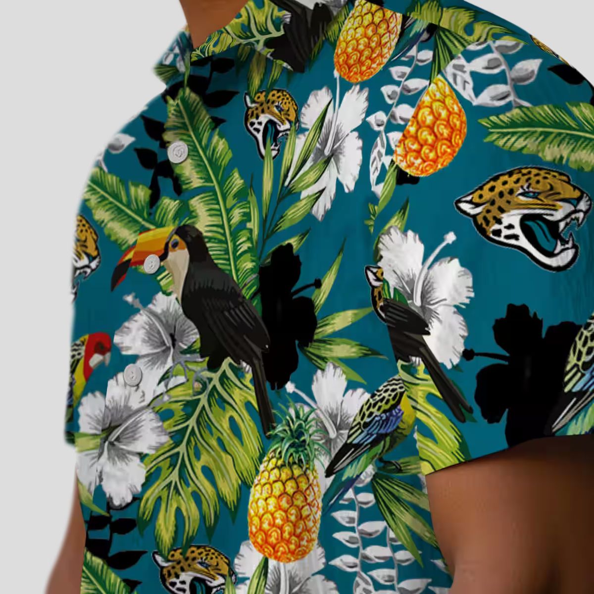 NFL Jaguars Custom Team Hawaiian Shirt – Teal Green Tropical Toucan Game Day Outfit