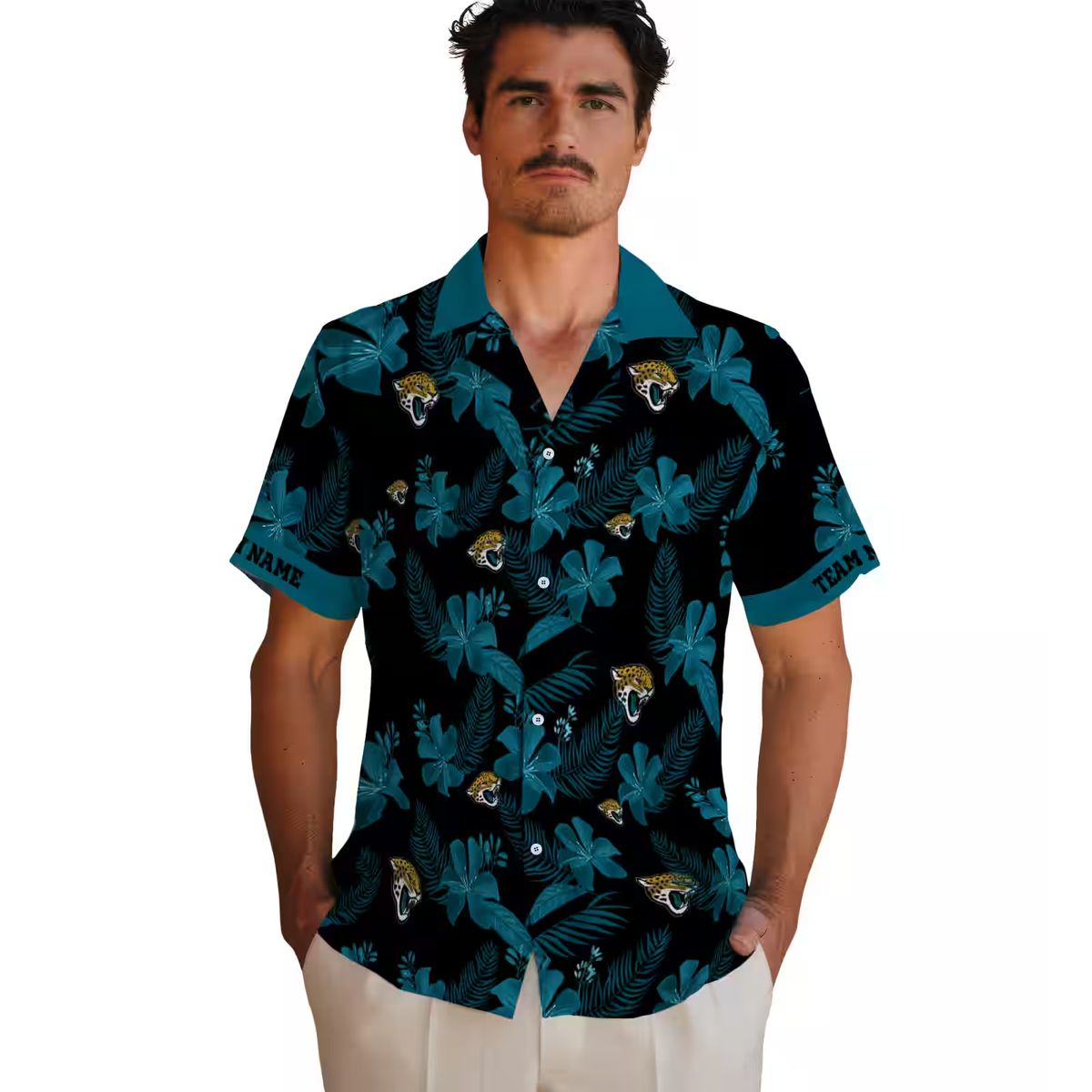 Personalized Black Jacksonville Jaguars Hawaiian Shirt with Floral Botanical Design