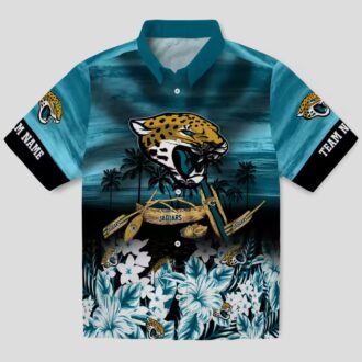 Personalized Jacksonville Jaguars Aloha Shirt, Tropical Canoe Teal Hawaiian Shirt