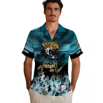 Personalized Jacksonville Jaguars Aloha Shirt, Tropical Canoe Teal Hawaiian Shirt