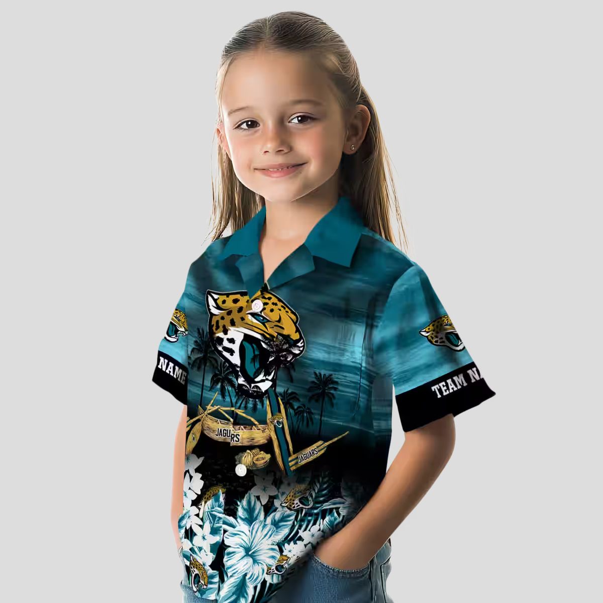 Personalized Jacksonville Jaguars Aloha Shirt, Tropical Canoe Teal Hawaiian Shirt