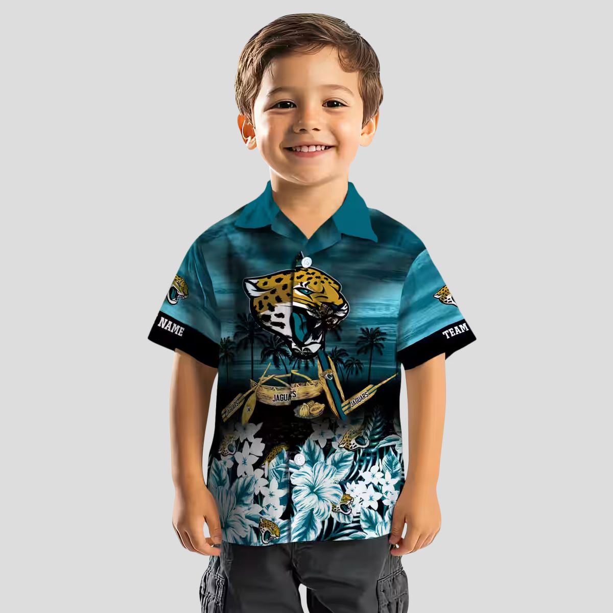 Personalized Jacksonville Jaguars Aloha Shirt, Tropical Canoe Teal Hawaiian Shirt