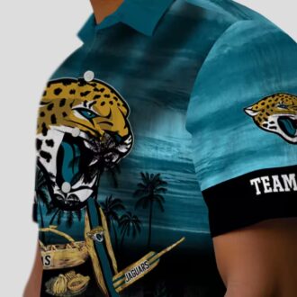 Personalized Jacksonville Jaguars Aloha Shirt, Tropical Canoe Teal Hawaiian Shirt