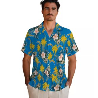 Best Los Angeles Chargers Tropical Hawaiian Shirt - Palm Tree and Flower Pattern