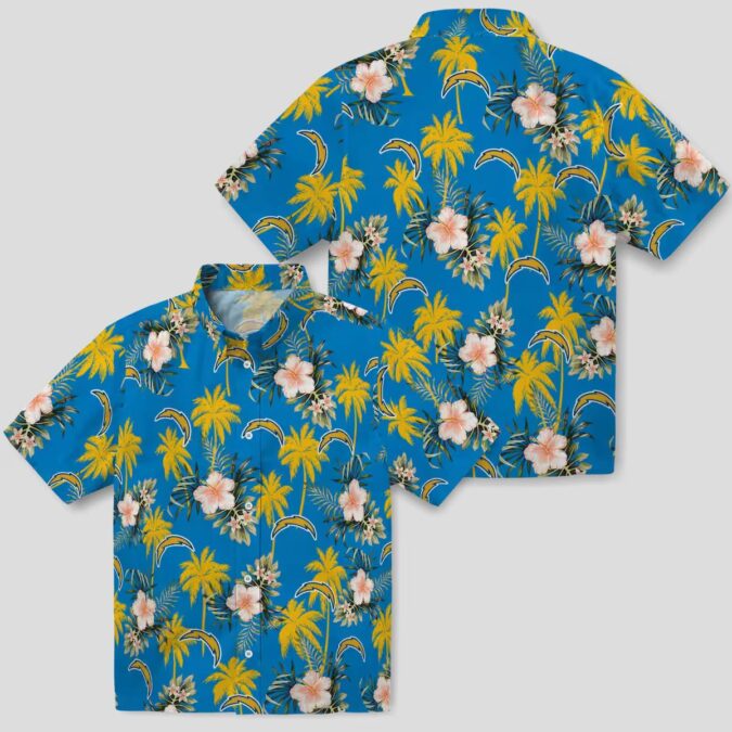 Best Los Angeles Chargers Tropical Hawaiian Shirt - Palm Tree and Flower Pattern