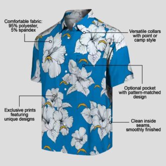 Blue & White Los Angeles Chargers Hawaiian Shirt, Hibiscus Bloom Tropical Aloha Design