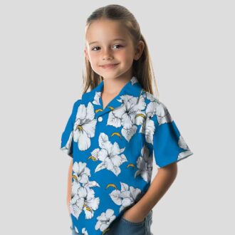 Blue & White Los Angeles Chargers Hawaiian Shirt, Hibiscus Bloom Tropical Aloha Design